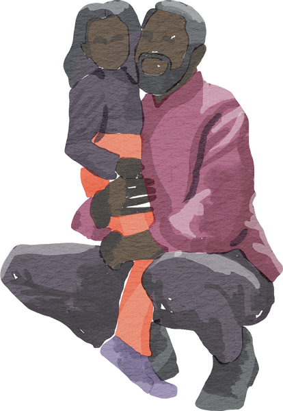Watercolor Father with His Daughter