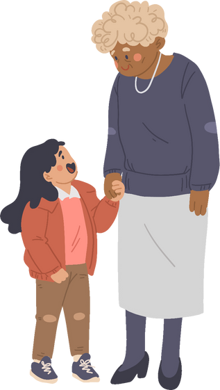 Clean Cartoon Grandmother and Grandaughter Talking