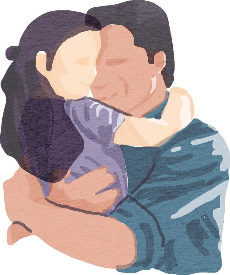 Watercolor Father Hugging His Daughter