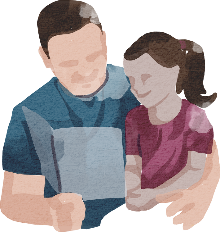 Watercolor Father Reading to His Daughter 